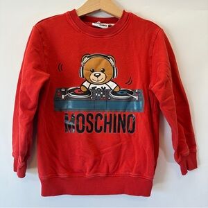 Moschino Kid Unisex 6 Crewneck Sweatshirt Red Dark Orange Teddy Bear DJ Logo 116